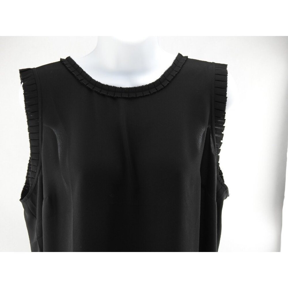 J Crew Black Sheer Lightweight Sleeveless Ruffle Trim Blouse Size 14 BusinessCas - Picture 10 of 11